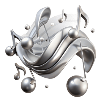 vibrant minimalist Silver Music Notes Flowing Transparent Background professional png