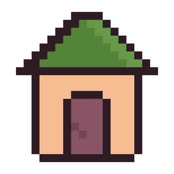 Home pixel icon. House retro 8 bit sticker. Simple kid design for logo, web, mobile app, badges and patches. game sprite vector