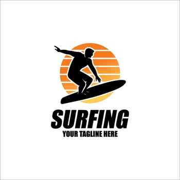 Surfing in beach sunrise illustration vector