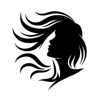 Silhouette of a woman with flowing hair, elegant profile, and minimalist against a white background. vector