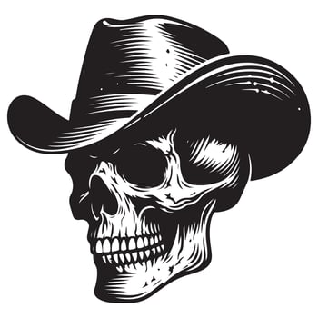 Skull with Cowboy Hat Illustration Spooky Western Theme vector
