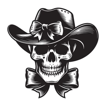 Cowboy skull in hat illustration with bows detailed design vector