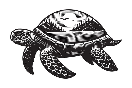 Intricate Turtle Silhouette Design Filled with Landscape Illustration vector