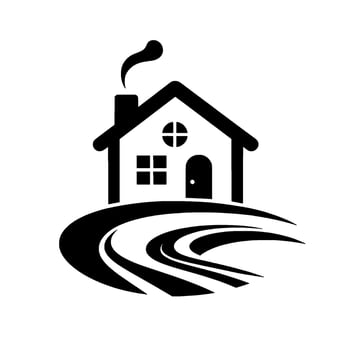 Minimalist Black and White House with a Winding Road, Evoking Home Travel Concepts. vector