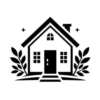 Vectorized, minimalist illustration of a house, with foliage and stars, embodying home and natures harmony, perfect for ecofriendly branding. vector