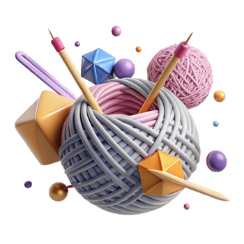 beautiful modern Tangled Yarn with Knitting Needles Isolated Element original png