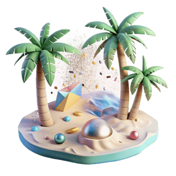 beautiful creative Tropical Beach with Palm Trees Cutout Transparent Background professional png