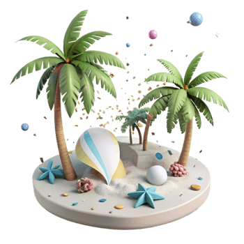 impressive vintage Tropical Beach with Palm Trees Cutout Transparent Background exclusive png