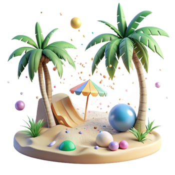 beautiful vintage Tropical Beach with Palm Trees Cutout Transparent Background genuine png