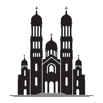 Magnificent Black and White Orthodox Church Illustration with Domes vector