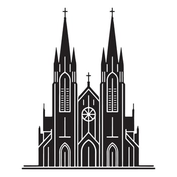 Church Silhouette Art Illustration with Twin Spires Design vector