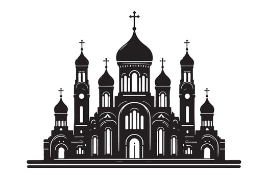 Silhouette Orthodox Church Illustration with Domes and Crosses vector