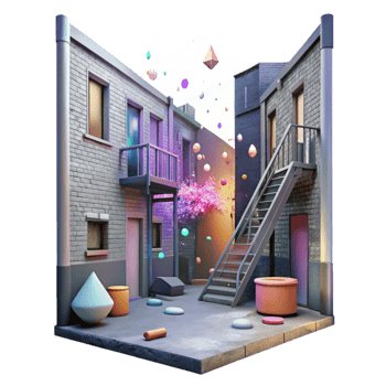 extraordinary classic Urban Alleyway with Fire Escape and Graffiti Transparent Background png