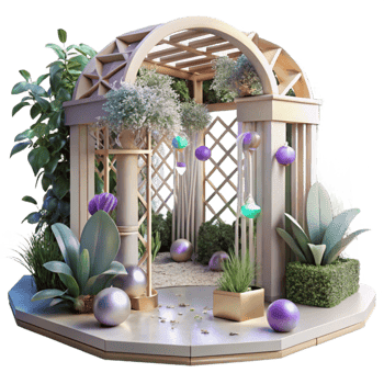 dramatic contemporary Urban Garden with Trellis and Vines Transparent Background original png