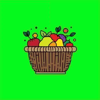 basket of fruit on green background vector