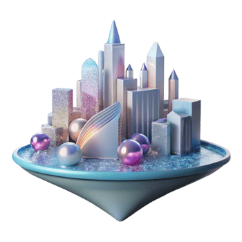 vibrant artistic Water City Skyline Silhouette Isolated on Transparent Background png