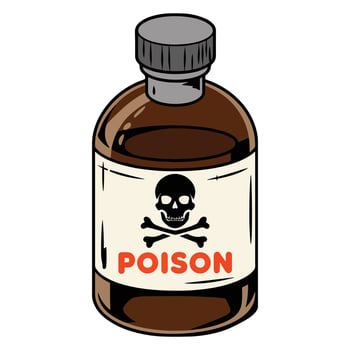 Poison bottle icon. Flat design representing toxicity, danger, or medicine. Isolated on a white background. vector