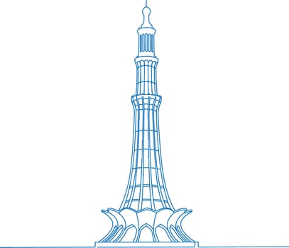 Minimalist Digital Line Art Illustration of Minar-e-Pakistan in Lahore, Pakistan - Iconic Historical Monument in Modern Architectural Outline Design vector