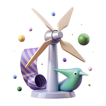 vibrant artistic Wind Turbine with Bird Perched on Top Element with Transparent Background high quality png