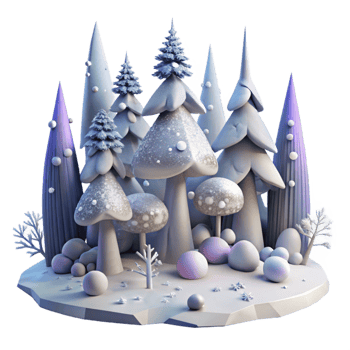 dramatic creative Winter Forest with Snow Covered Trees Isolated high resolution png