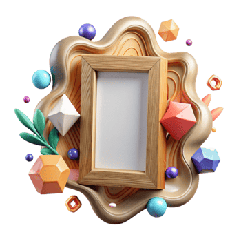elegant minimalist Wooden Picture Frame with Ornate Design Isolated Element original png
