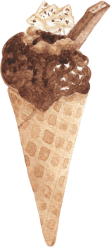 Chocolate Wafer Ice cream in cone that is drawn and painted by hand in watercolor fine art style png