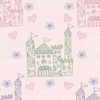 Seamless pattern with castle and flowers. vector