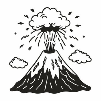 Illustration of Volcano Eruption with Ash Cloud and Lightning Sketch vector