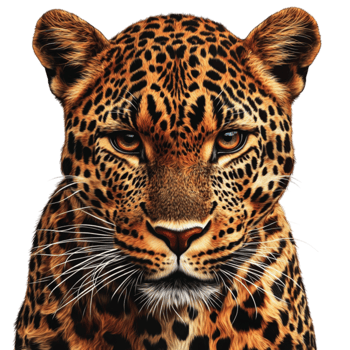 Majestic leopard portrait with fierce expression and detailed fur texture for wildlife graphy themes png