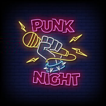 punk night neon sign with brick wall background vector