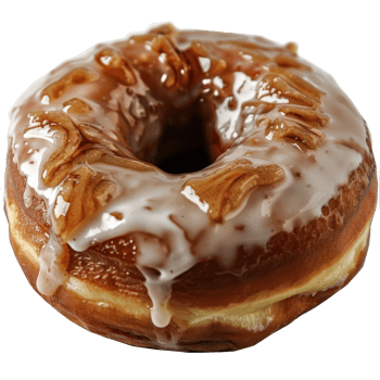 Delicious Glazed Doughnut with Caramel Drizzle and Chopped Nuts on Top png