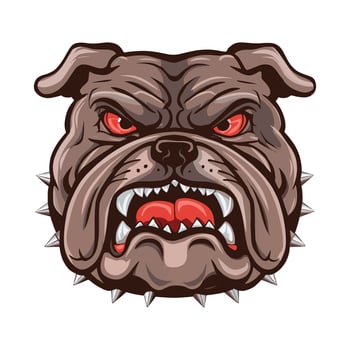 Angry bulldog face with red eyes and spiked collar. vector