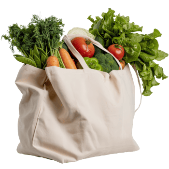Fresh Vegetables Fresh Greens and Herbs in Eco-Friendly Canvas Tote Bag for Grocery Shopping png