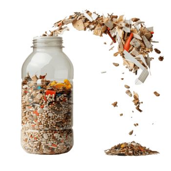 Colorful assortment of varied seeds and nuts spilling from a transparent jar on a white background png