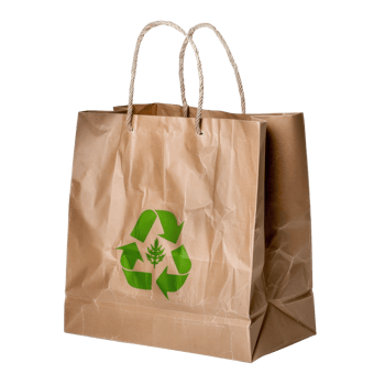 Eco-Friendly Paper Bag with Recycle Symbol for Sustainable Shopping and Environmental Awareness png