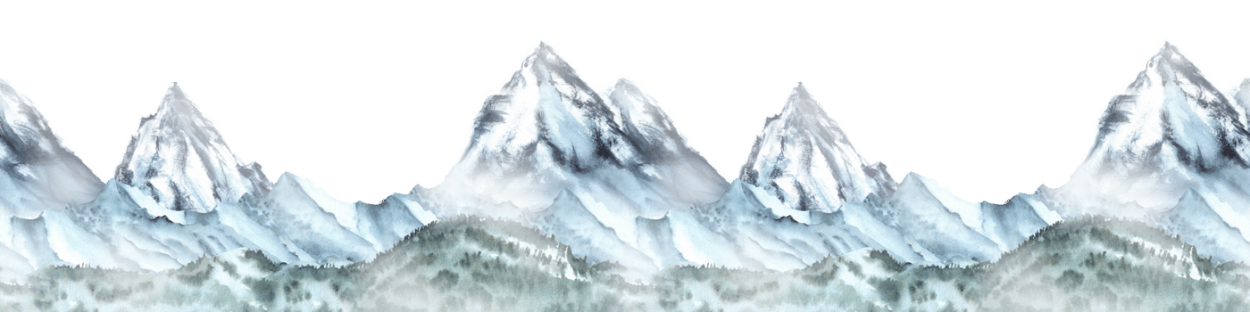 Seamless border with snowy mountains, misty forest and rocks. Watercolor landscape. For posters, greeting cards, scrapbooking design. Hand-drawn watercolor illustration png
