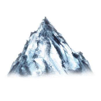 Blue mountain with snowy peaks. Watercolor mountain cliffs. Single mountain. For camping, expedition, hiking, tourism posters, greeting cards design. Isolated image. Hand-drawn watercolor illustration png