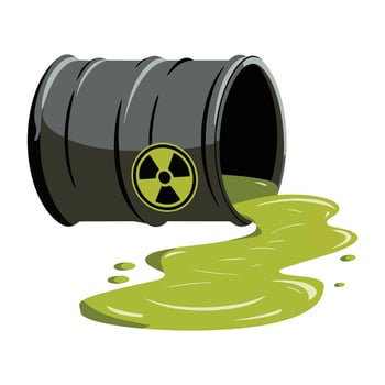 Barrel of radioactive waste with green liquid. illustration vector