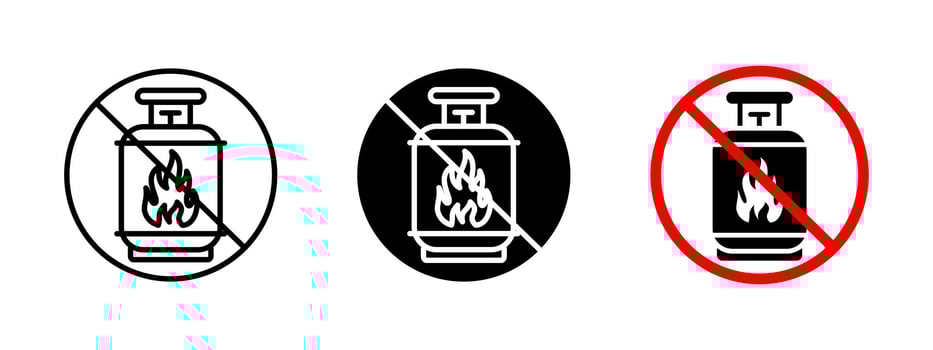 No gas cylinder icon. Flammable storage restriction illustration. Prohibited sign for fire hazard and explosion risk. Safety warning and hazardous materials alert symbol. vector
