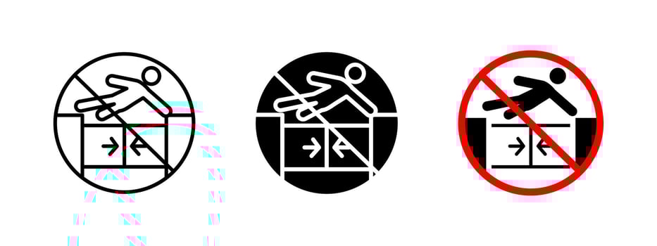 No jumping over the turnstile icon. Prohibition illustration. Warning sign indicating restriction against jumping over barriers for safety and security in transit areas. vector