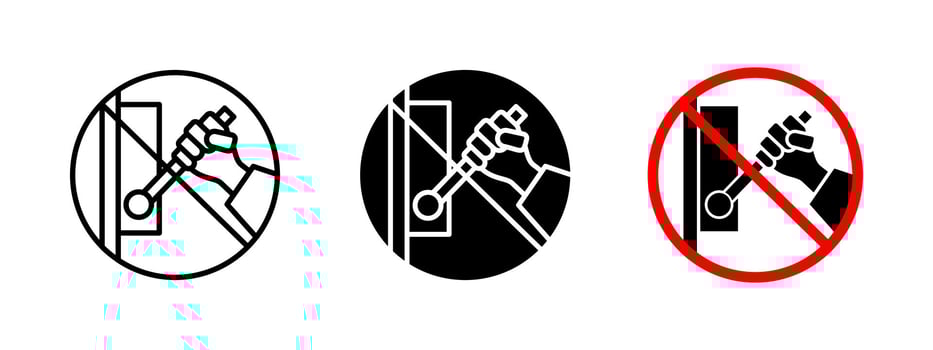 No pulling lever icon. Restriction illustration for preventing unauthorized activation. Prohibited sign emergency stop misuse. Safety and security warning symbol for restricted control access. vector
