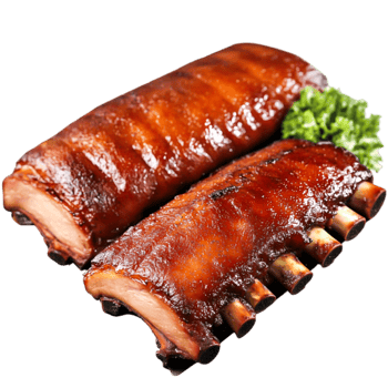 Juicy Barbecue Ribs Glazed with Sauce Plate with Fresh Greens png
