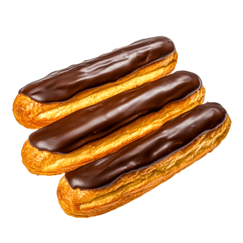 Delicious Chocolate Glazed Eclairs on Freshly Baked Dessert png