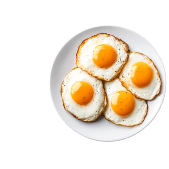 Three Perfectly Cooked Sunny-Side Up Eggs White Plate png