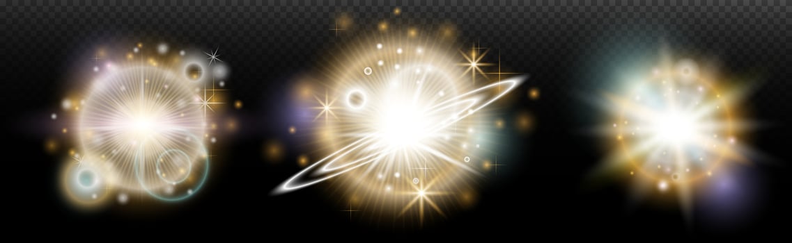 set of glowing stars and light. effects on a black background vector
