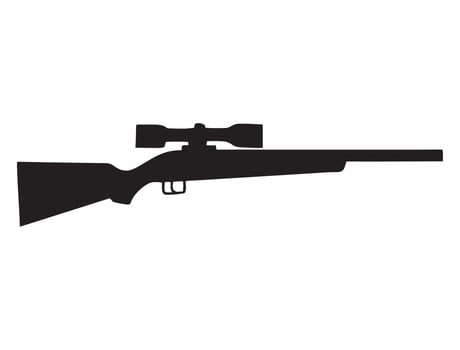 Gun hunting sniper silhouette, illustration on a white background. Ideal for military, tactical, and hunting themed designs. vector