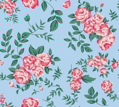 Floral seamless pattern with pink roses flower on blue background. illustration. vector