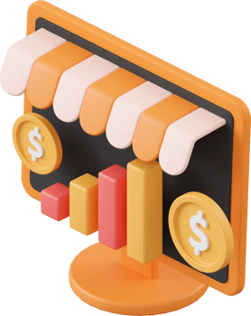 Monitor with bar chart and coin, 3d illustration of Icon affiliate marketing png