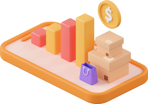 Bar chart with parcel box on smartphone, 3d illustration of Icon affiliate marketing png
