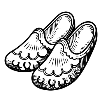 traditional dutch wooden clogs in black and white line art illustration vector